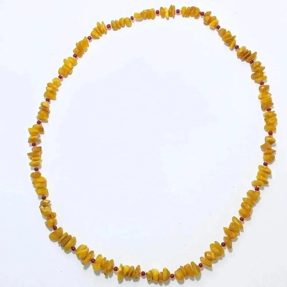 Vintage Baltic Butterscotch Amber with Red Glass Beads Necklace